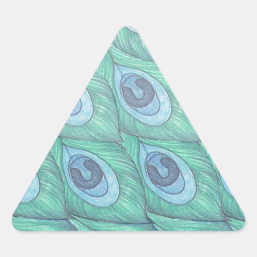 ティール（緑がかった色）孔雀フェザーパターンデザイン 三角形シール (正面)