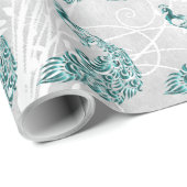 ティール(緑がかった色)孔雀リーフつる植物結婚ズラッピング紙 ラッピングペーパー (ロールコーナー)