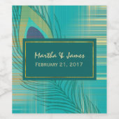 ティール(緑がかった色)孔雀結婚羽ワインラベル ワインラベル (シングルラベル)