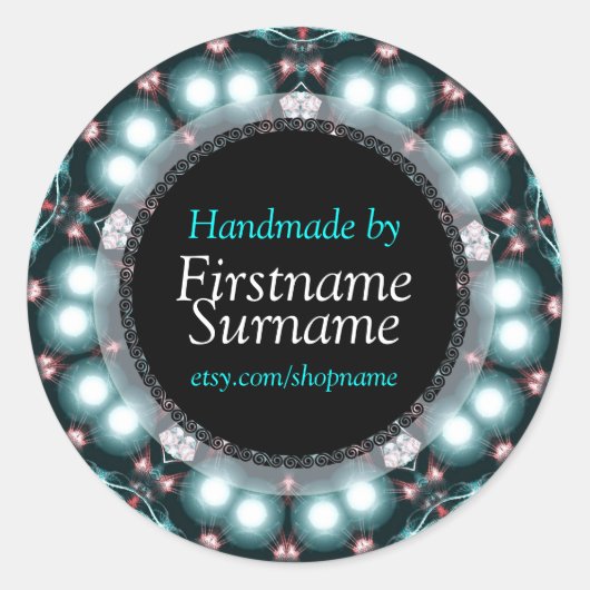 ティール（緑がかった色）宝石曼荼羅手工芸品ラベルシール ラウンドシール (正面)