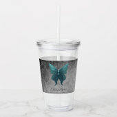 ティール（緑がかった色）宝石蝶 アクリルタンブラー (正面)