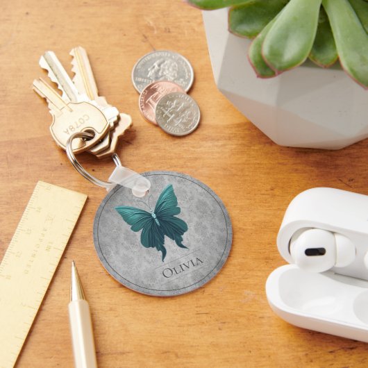 ティール（緑がかった色）宝石蝶 キーホルダー (デスク)