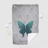 ティール（緑がかった色）宝石蝶 ゴルフタオル (インサイチュ)