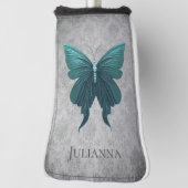 ティール（緑がかった色）宝石蝶 ゴルフヘッドカバー (回転90)