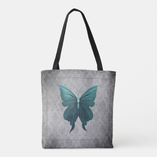ティール(緑がかった色)宝石蝶 トートバッグ (裏面)