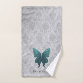 ティール（緑がかった色）宝石蝶 バスタオルセット (ハンドタオル)