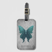 ティール(緑がかった色)宝石蝶 ラゲッジタグ (正面縦)