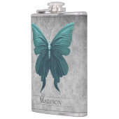 ティール（緑がかった色）宝石飾りバタフライフラスコ フラスク (左)