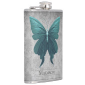 ティール（緑がかった色）宝石飾りバタフライフラスコ フラスク (右)