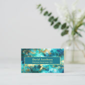 ティール(緑がかった色)宝石(金ゴールド幾何学模様) 名刺 (スタンド正面)