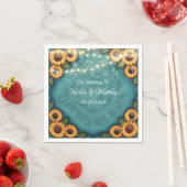 ティール(緑がかった色)工具付き革ひまわり縁どの結婚花 スタンダードカクテルナプキン (インサイチュ)