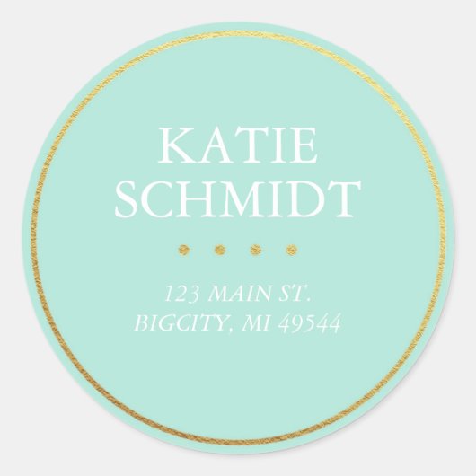 ティール(緑がかった色)差出人住所ラベルフェイク金箔 ラウンドシール (正面)