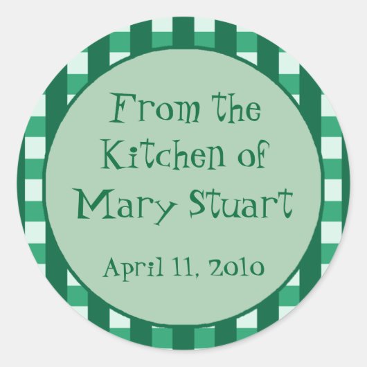 ティール(緑がかった色)市松模様に縁ど缶詰ラベルシール ラウンドシール (正面)