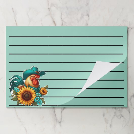 ティール(緑がかった色)帽子とヒマワリ付きオンドリ ペーパーパッド (折り畳み)