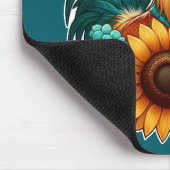 ティール(緑がかった色)帽子とヒマワリ付きオンドリ マウスパッド (コーナー)