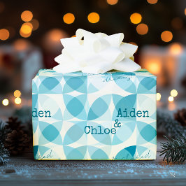 ティール（緑がかった色）幾何モダンパターンのミニマルデザイン ラッピングペーパー