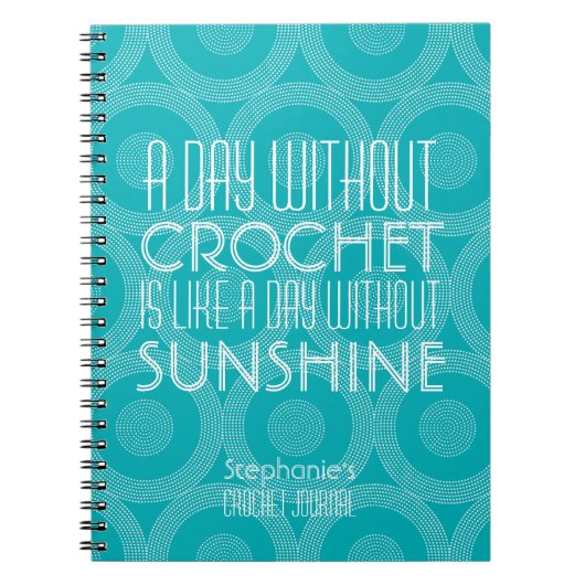 ティール(緑がかった色)幾何学的パターカスタムン編みジャーナル ノートブック (正面)