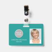 ティール（緑がかった色）従業員名ロゴフォトワー企業のク バッジ (正面 （クリップ付）)