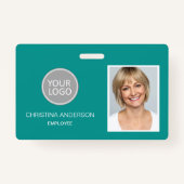 ティール（緑がかった色）従業員名ロゴフォトワー企業のク バッジ (正面)