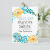 ティール（緑がかった色）恐竜ガールベビーシャワーサンキューカード サンキューカード (スタンド正面)