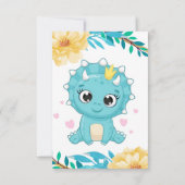 ティール（緑がかった色）恐竜ガールベビーシャワーサンキューカード サンキューカード (裏面)