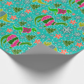 ティール(緑がかった色)恐竜クリスマス ラッピングペーパー (角)