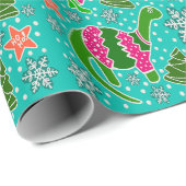 ティール(緑がかった色)恐竜クリスマス ラッピングペーパー (ロールコーナー)