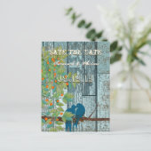 ティール（緑がかった色）愛する鳥が木に座って日を守る 案内ポストカード (スタンド正面)