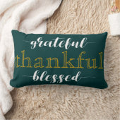 ティール(緑がかった色)感謝感謝賛美タイポグラフィ枕 ランバークッション (ブランケット)
