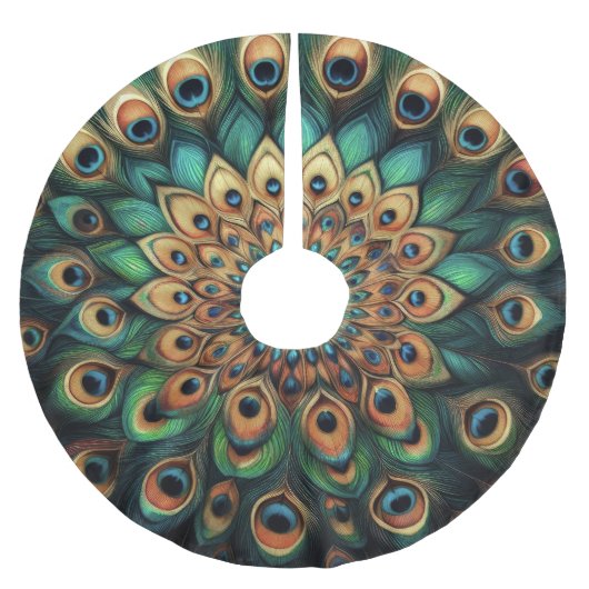 ティール（緑がかった色）懸命パステルズスケッチピーコックフェザー ブラッシュドポリエステルツリースカート (正面)