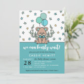 ティール(緑がかった色)我々はBearly待つことができ男の子のシャワー 招待状 (スタンド正面)