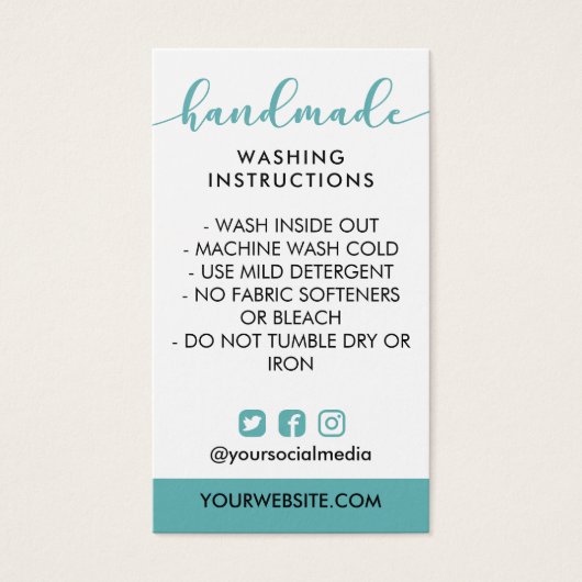 ティール(緑がかった色)手作り手洗い説明書ソーシャルメディア (正面)