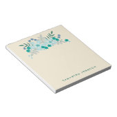 ティール(緑がかった色)手描き花パーソナライズされた、 ノートパッド (アングル)