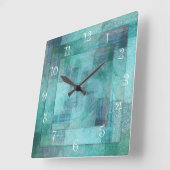 ティール(緑がかった色)抽象芸術キッチンの壁掛け時計 スクエア壁時計 (傾斜)