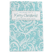 ティール(緑がかった色)抽象芸術スノーフレーク・パターン#10 ID1009 ミディアムペーパーバッグ (正面)