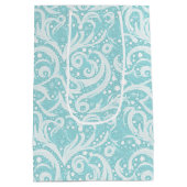 ティール(緑がかった色)抽象芸術スノーフレーク・パターン#10 ID1009 ミディアムペーパーバッグ (裏面)