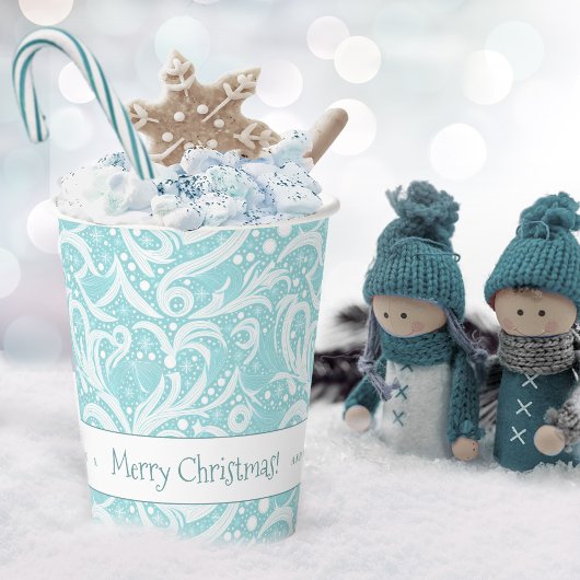 ティール（緑がかった色）抽象芸術スノーフレーク・パターン#10 ID1009 紙コップ