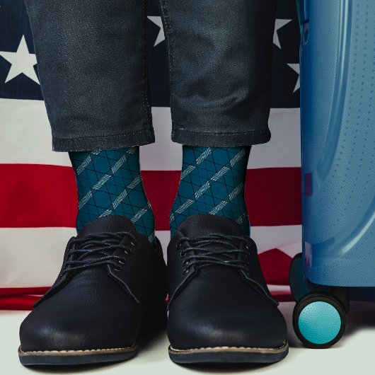 ティール(緑がかった色)抽象芸術パターンの幾何学的ダイヤストライプモンド ソックス