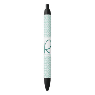 ティール(緑がかった色)抽象芸術パターンモノグラム 黒ボールペン