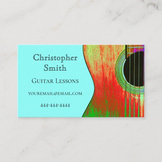 ティール（緑がかった色）抽象芸術レッドとグリーンギターのレッスン 名刺 (正面)