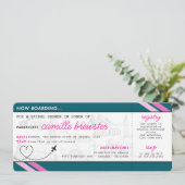 ティール（緑がかった色）搭乗券ブライダルシャワー 招待状 (スタンド正面)