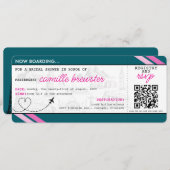 ティール（緑がかった色）搭乗券ブライダルシャワー 招待状 (正面/裏面)