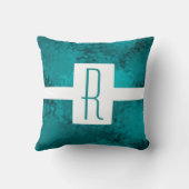 ティール（緑がかった色）斑点モノグラム クッション (裏面)