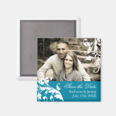 ティール(緑がかった色)日付のマグネット結婚を保存する マグネット (正面/裏面)