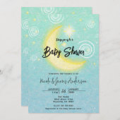 ティール（緑がかった色）星月明かりの天空のベビーシャワー 招待状 (正面/裏面)