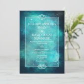 ティール(緑がかった色)星雲およびチャクラ結婚式招待状 招待状 (スタンド正面)