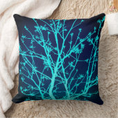 ティール（緑がかった色）春ツリー クッション (ブランケット)