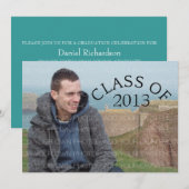 ティール（緑がかった色）曲線タイポグラフィ卒業招待状 招待状 (正面/裏面)