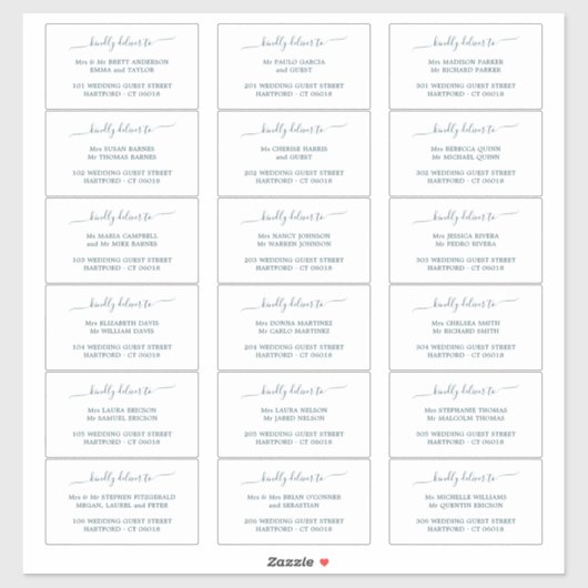 ティール（緑がかった色）書道18の結婚ゲスト住所 シール (シート)