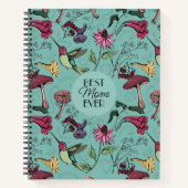 ティール（緑がかった色）最高のママエバーフローラハミングバードガーデン ノートブック (正面)